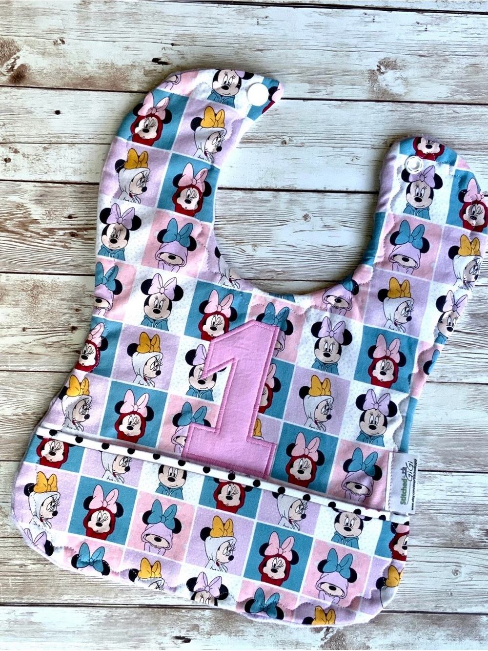 Minnie Mouse 1st Birthday Bib - Pink & Pastel